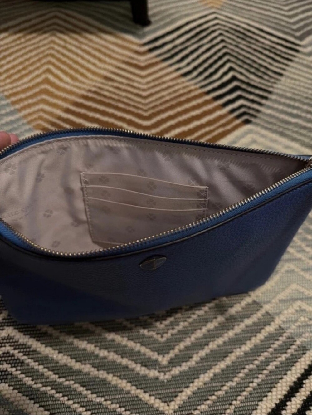 Kate Spade Blue Leather Wristlet Pouch, Like New, 10"x7.5", Phone Friendly - Picture 3 of 7